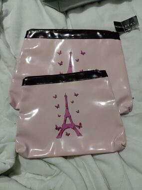Murval Pink Eiffel Tower Cosmetic Pouch Set with Black Trim
